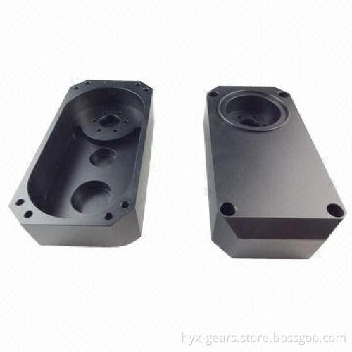 Machined gearbox housing, made of Al6061-t6, black sandblast hard anodizing